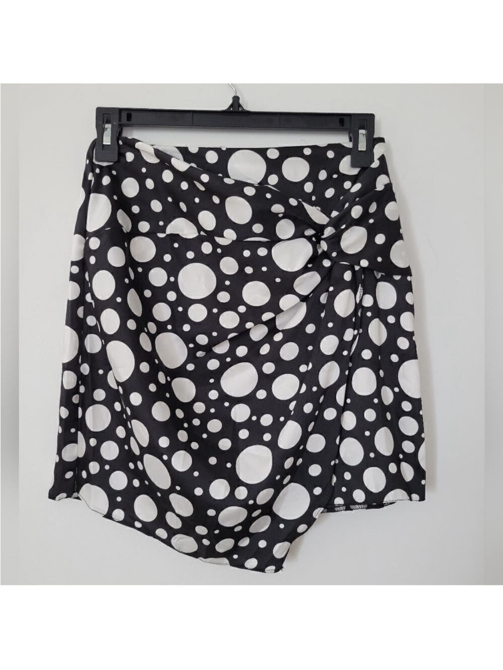 River Island Black & White Polka Dot Asymmetrical Wrap Skirt